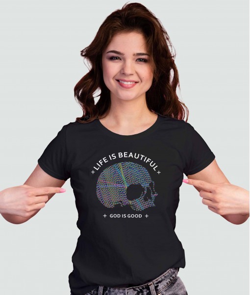 Дамска тениска с щампа Готика Life is beautiful skull